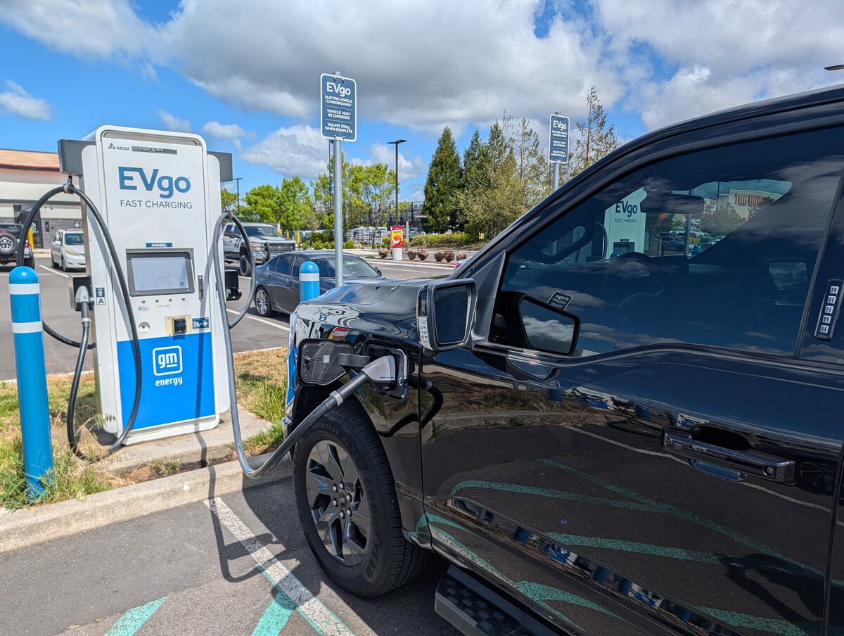 F-150 Lightning charging at an evGO. This was actually from a trip to Mt St Helens.